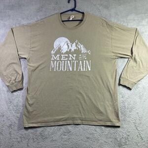 Men on the Mountain Shirt Adult XL Tan Long Sleeve Cotton Graphic Tee Casual